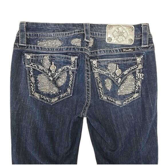 Miss Me Womens Signature Boot Jeans Sz 28 Flap Pocket Bling Embroidered Y2K - Picture 2 of 13